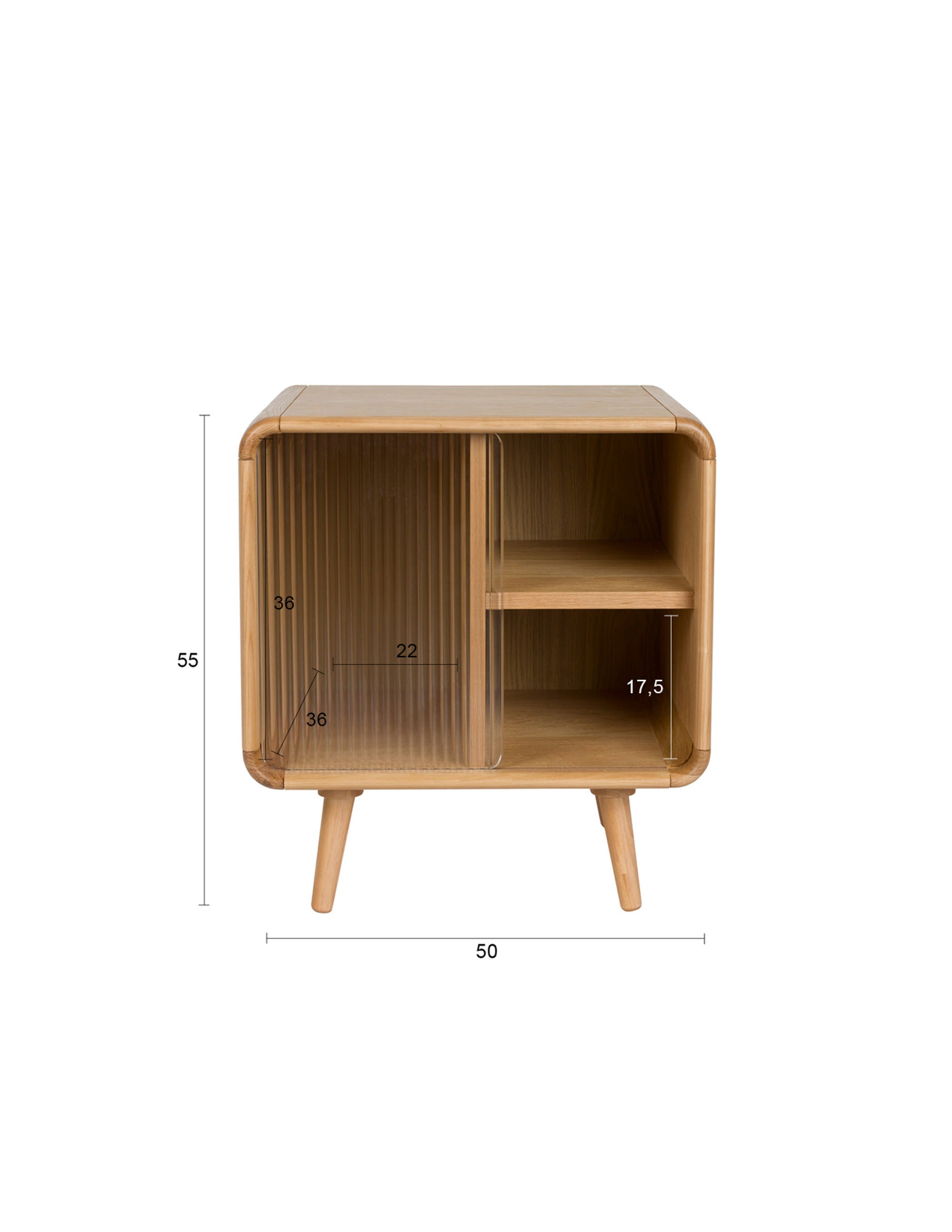 Zuiver Rise Natural Oak Wood & Ribbed Glass Bedside Table